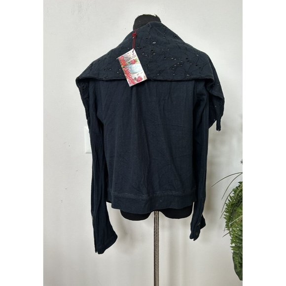 NWT BIYA JOHNNY WAS Black Embroried Open Front Slouchy Long Sleeve Cardigan Sz L - Picture 4 of 6